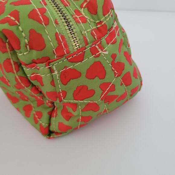 Marc Jacobs Work Supply Cosmetic Pouch Bag Medium Green Red Hearts Zip Nylon - Picture 6 of 10